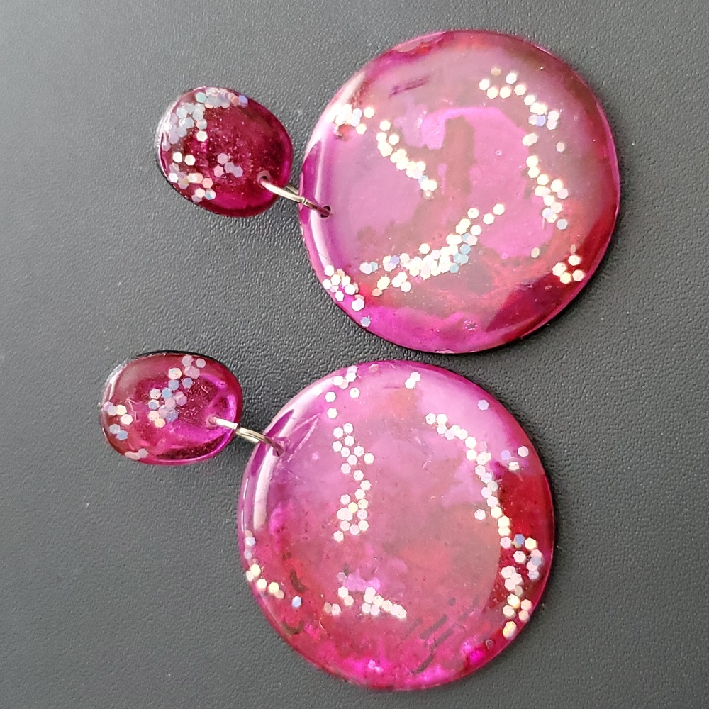 Hand-made Hand Crafted Glitter Vibes Resin Earrings New